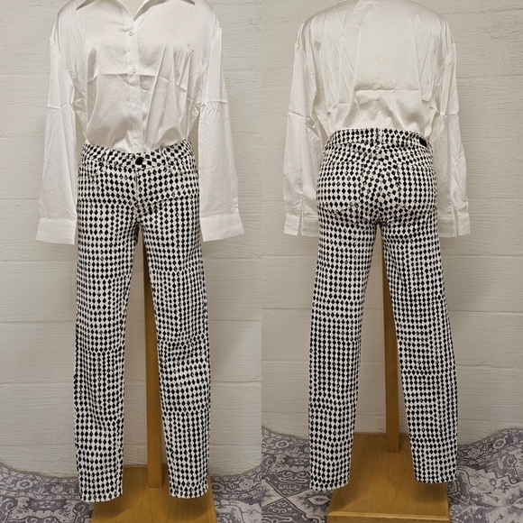 PAIGE Denim Verdugo Skinny Jeans in Diamond Checkerboard White and Black Sz 28 - Picture 5 of 13